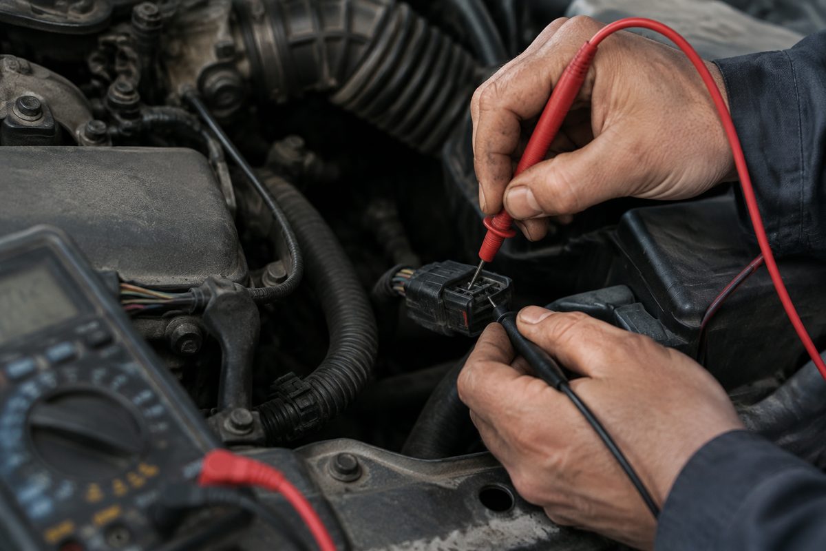 Verificação da alimentação elétrica junto a um conector do motor